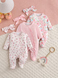 3pcs Girls Footed Pants Set with Bow Headband