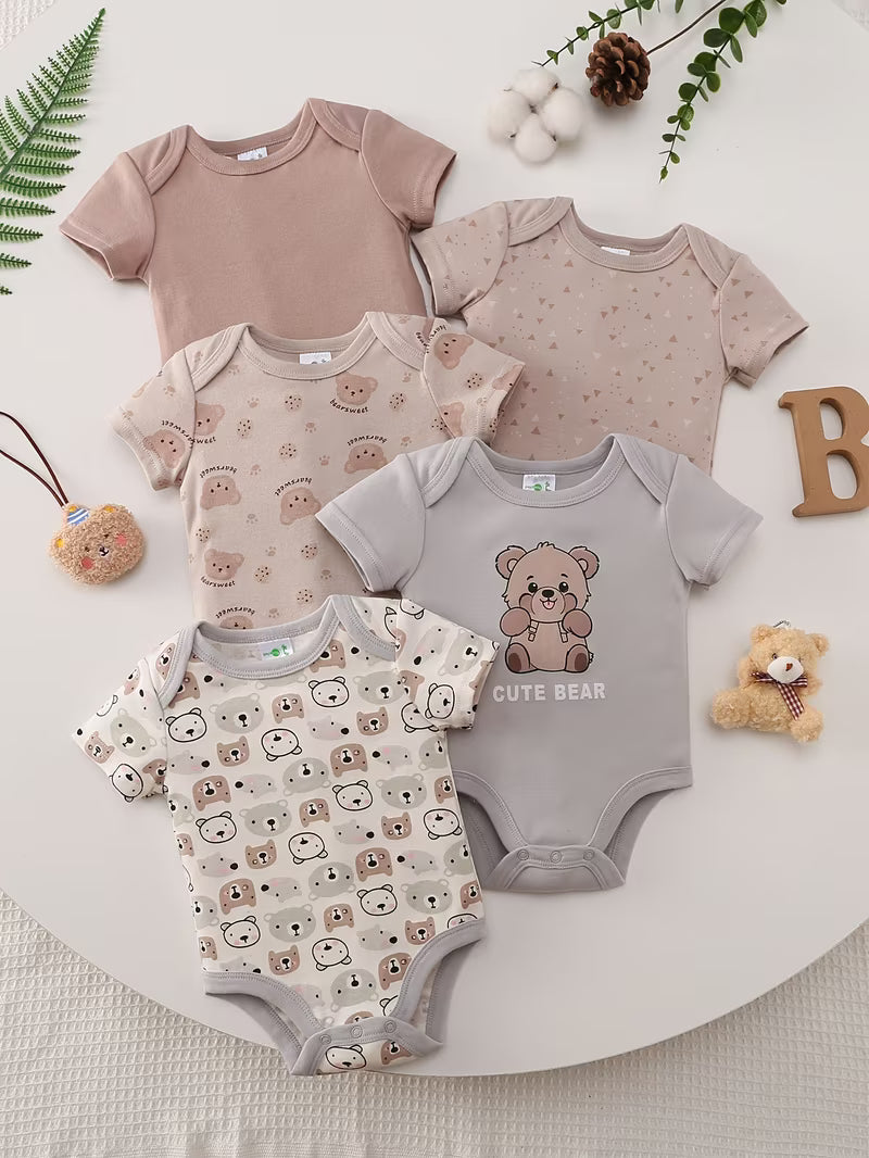 5pcs Baby Boy Cartoon Bear Romper Summer Outfit Set